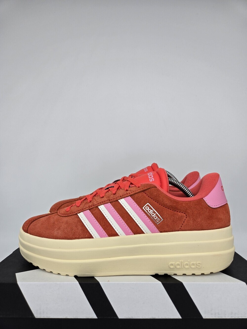 adidas Women's VL Court Bold JI1786 Bright Red Bliss Pink White Shoes Size 8